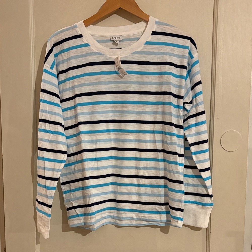 J. Crew Factory Striped Long Sleeve Tee - White and Blue